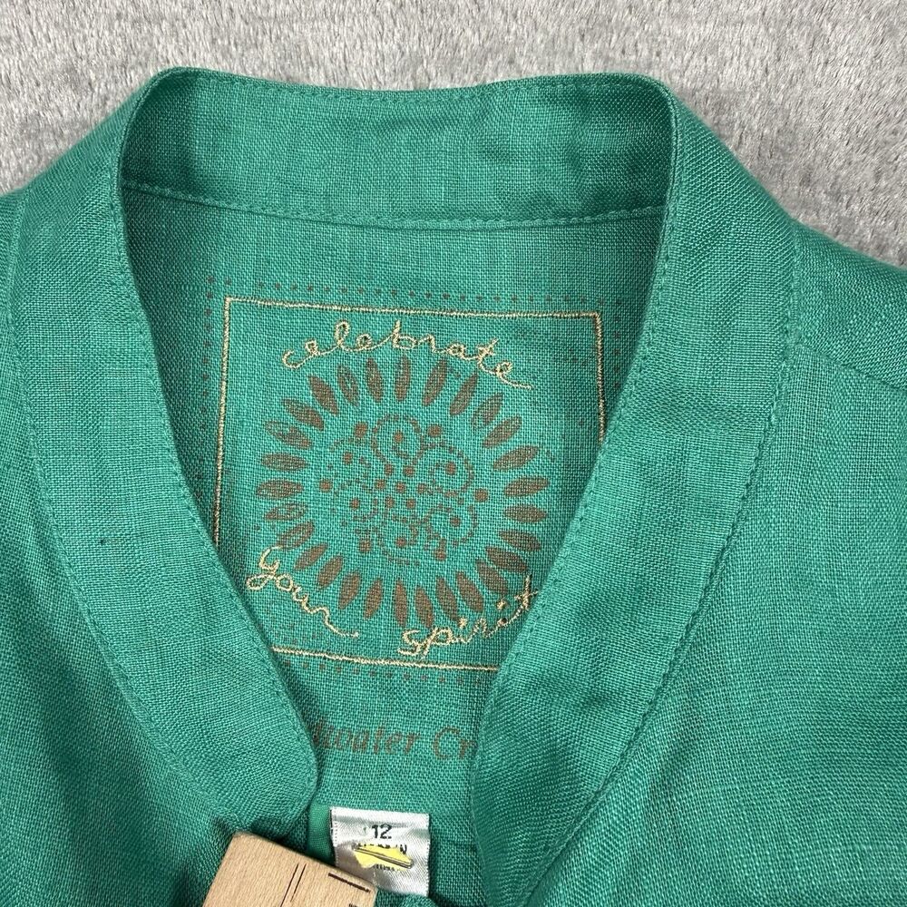 Coldwater Creek Jacket Womens 12 Green Linen Button Front Celebrate Your Spirit - Picture 8 of 9